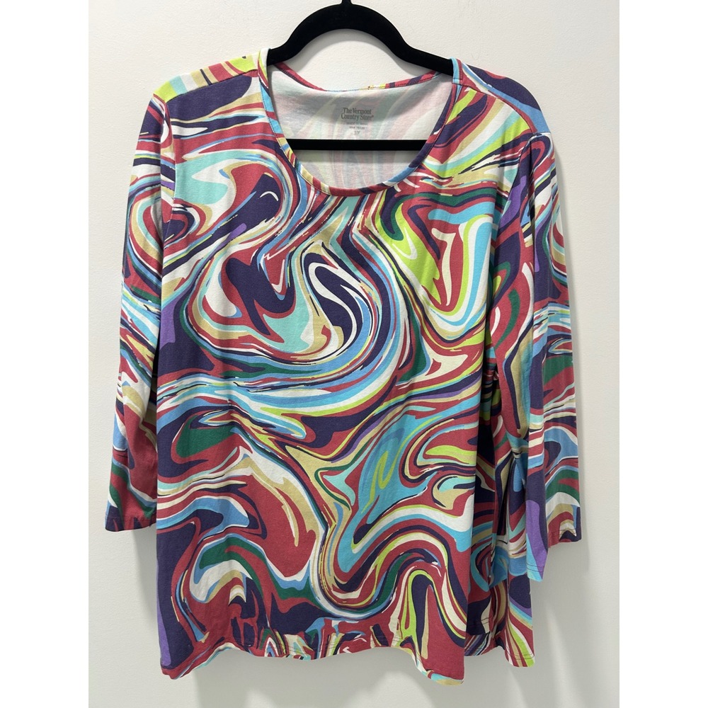 Vermont Country Store Women 3X Marble Swirl Print 3/4 Sleeve Knit Top Multi